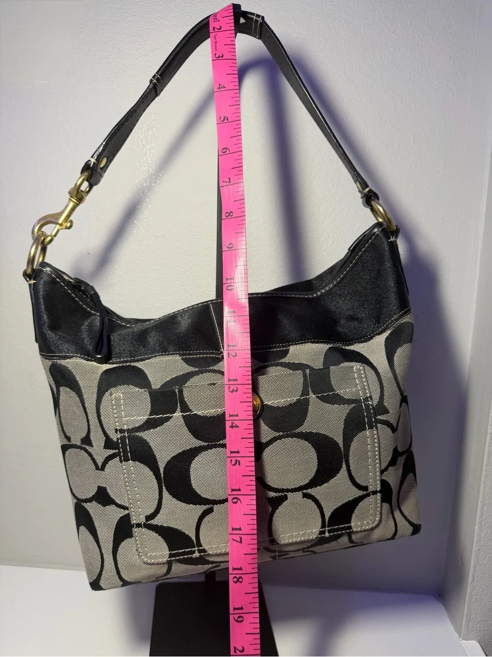 Coach Black and Gray Signature Canvas Shoulder Bag